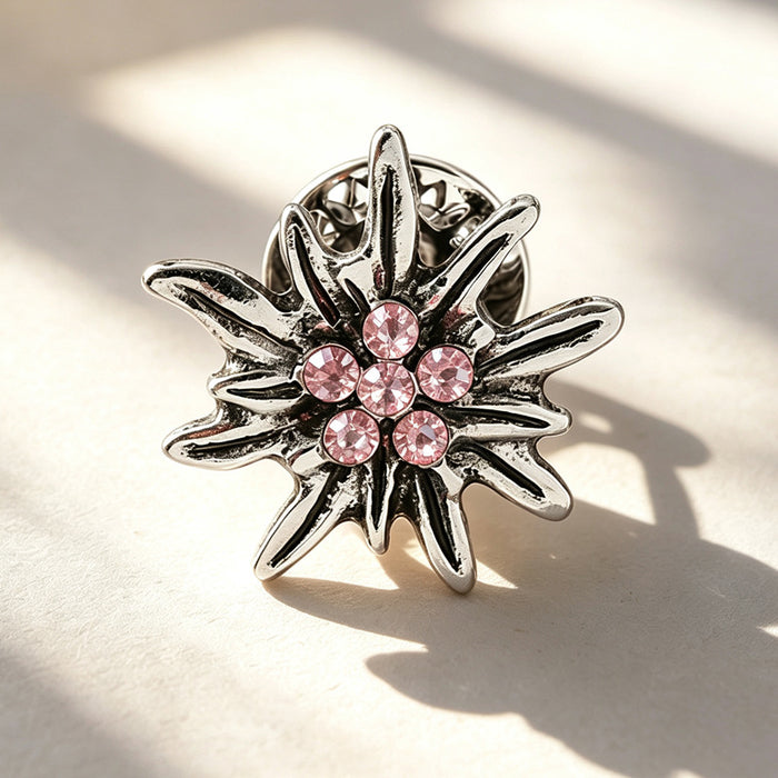 Wholesale Trendy Retro Edelweiss Brooch Rhinestone Flower Pin Alloy Bag Charm DIY Accessory