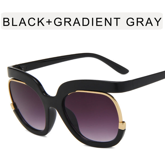 Wholesale Half frame sunglasses, new oval fashion large frame face repair sunglasses, personalized mirror legs, sun sunglasses