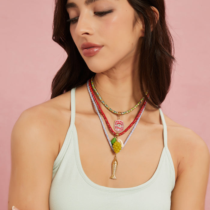 Wholesale Fashionable new original design colorful handmade rope necklace with stainless steel pendant temperament personalized accessories wholesale