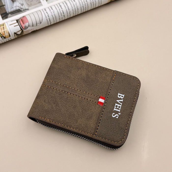 Wholesale Retro PU Leather Men' s Bifold Wallet with Zipper - Grey Fashion Accessory MOQ≥2