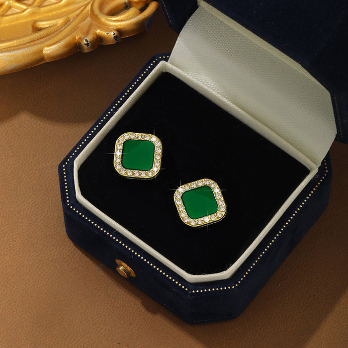 Wholesale Love black oil drop diamond square earrings silver needle light luxury earrings for women