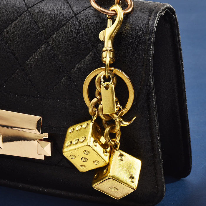 Wholesale Lucky 3D Metal Dice String Bag Keychain