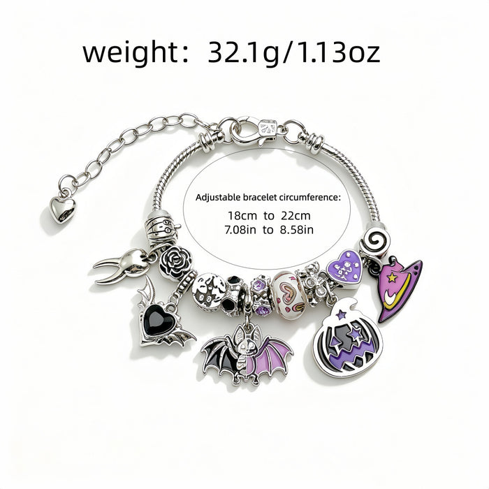 Wholesale Unisex Retro  Pumpkin Bat Owl Skull Pendant Beaded Bracelet Alloy Jewelry Accessory For Party