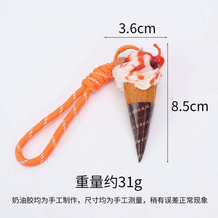 Wholesale Trendy Simulated Ice Cream Keychain Bag Charm PVC Realistic Food Pendant For Bags And Car Keys