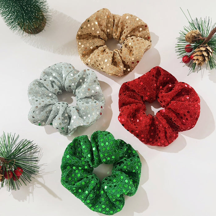 Wholesale Polka dot sequined mesh large intestine hairband high elastic ponytail female high-grade fabric headband Christmas hair accessories