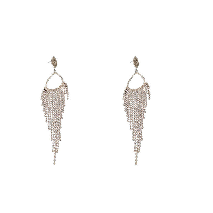 Wholesale Diamond Water Drop Long Tassel Silver Pin Earrings for Women