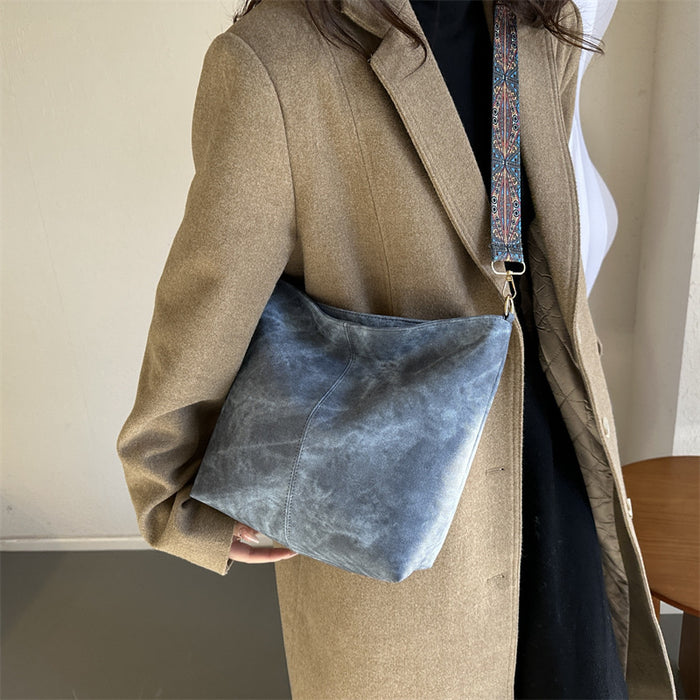 Wholesale Vintage Khaki PU Bucket Bag Large Street Trend Shoulder Crossbody Handbag