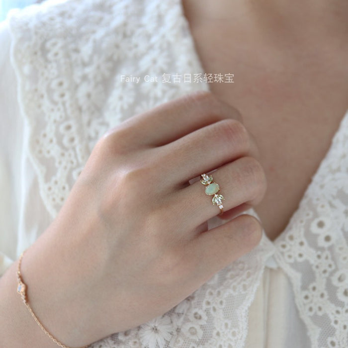 Wholesale Natural white crystal light luxury ring gold-plated ring