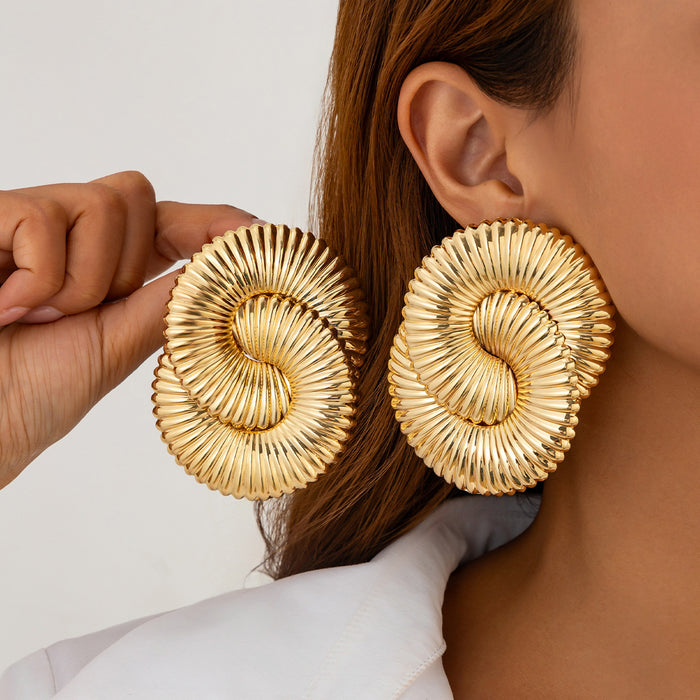 Wholesale Exaggerated Earrings Twisted Corrugated Metal Geometric Large Stud Earrings
