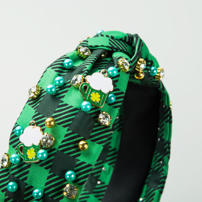 Wholesale St.  Patrick' s Day vintage classic green headband with rhinestones