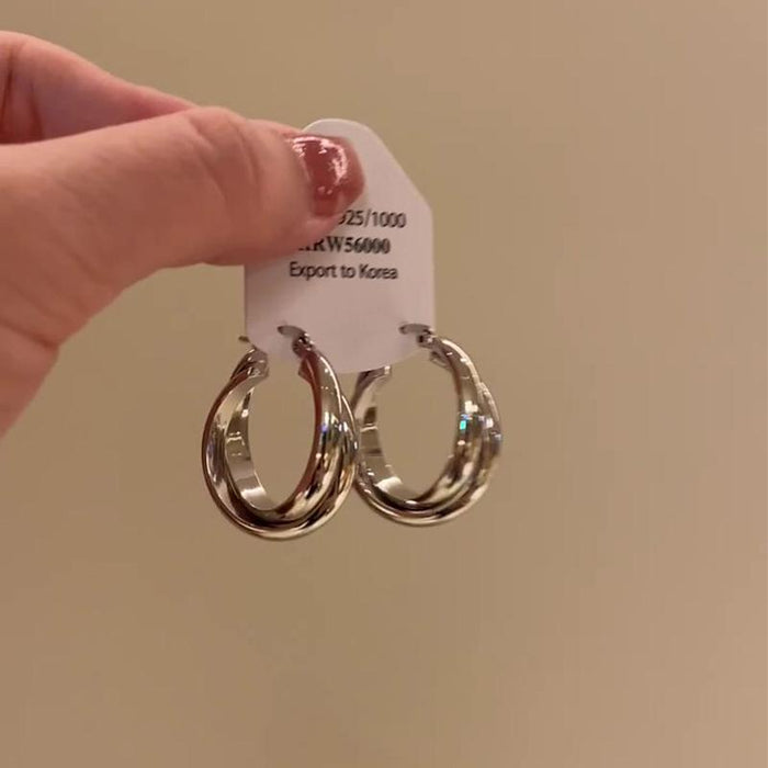 Wholesale Metallic cross double ring geometric earrings, niche and unique, with ear loops and buckles, light luxury