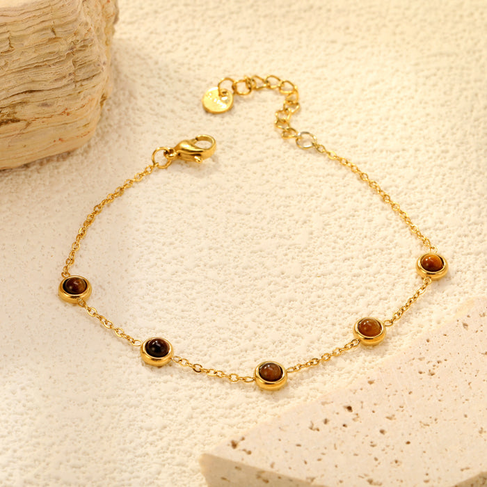 Wholesale Colorful cat' s eye bracelet tiger' s eye stone bracelet stainless steel round snake chain bracelet