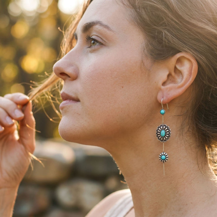 Wholesale 3pcs Turquoise Flower Vintage Bohemian Long Earrings