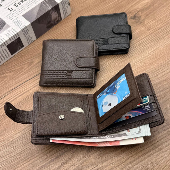 Wholesale Men' s PU Leather Wallet Solid Color Car ing Line Fashion Accessory MOQ≥2