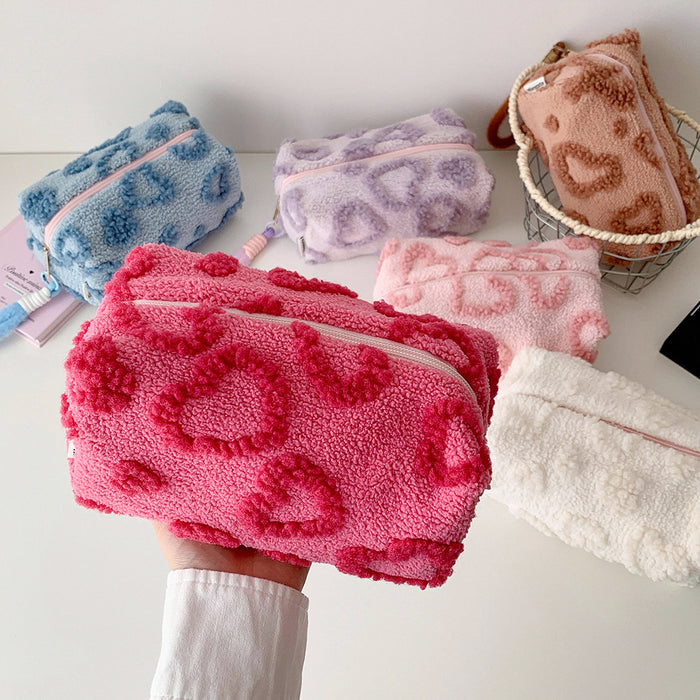 Wholesale Heart-Shaped Plush Handbag-Style Cosmetic Bag