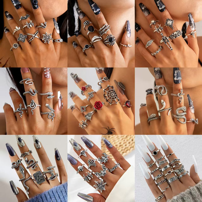 Wholesale Dark Heart 9-Piece Ring Set Punk Style Fashion Jewelry Accessory MOQ≥2