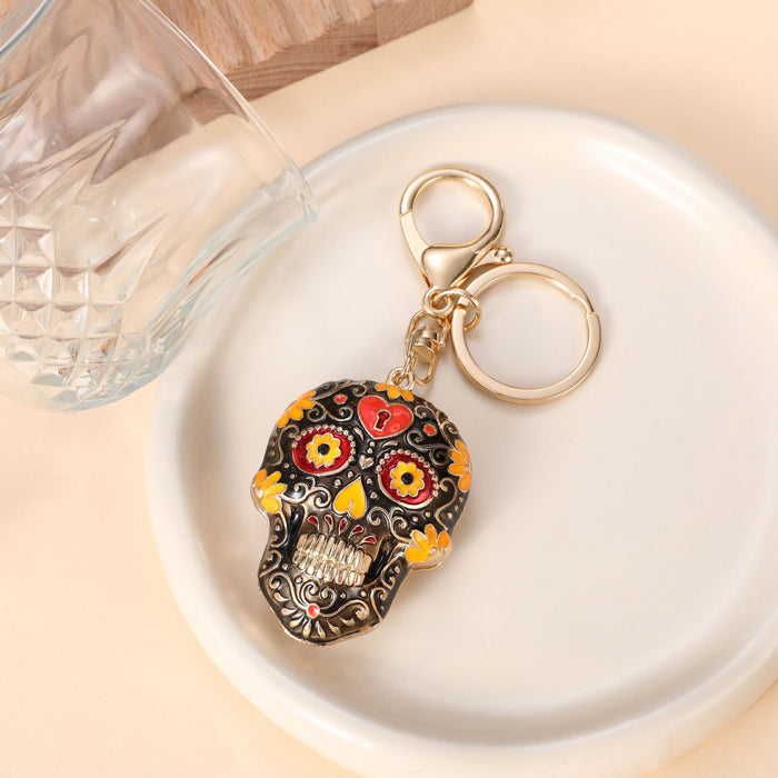 Wholesale Zinc Alloy Enamel Keychain with Mandala Skull Design Trendy Car Key Accessory for Gift Boutique