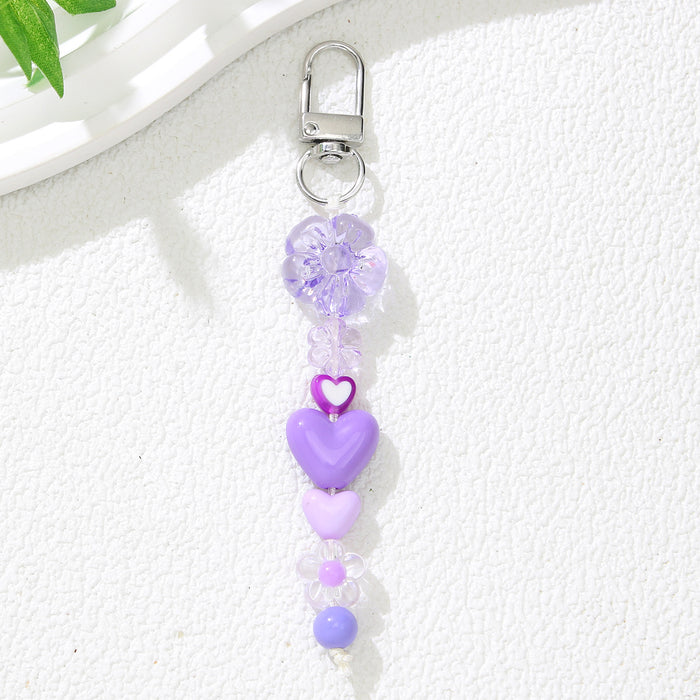 Wholesale Modern DIY Bead Keychain - Orange Plum Blossom &  Heart Motif Car Key Accessory