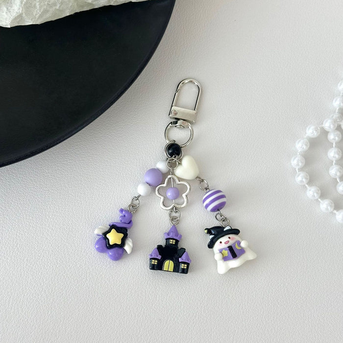 Wholesale Trendy  Ghost Beaded Keychain Charm Black Cat Phone Bag Pendant Fashion Accessory