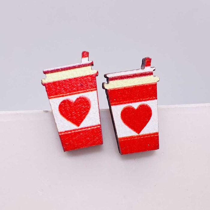 Wholesale Valentine' s Day wooden earrings pink envelope dwarf rose lovely earrings Valentine' s Day jewelry