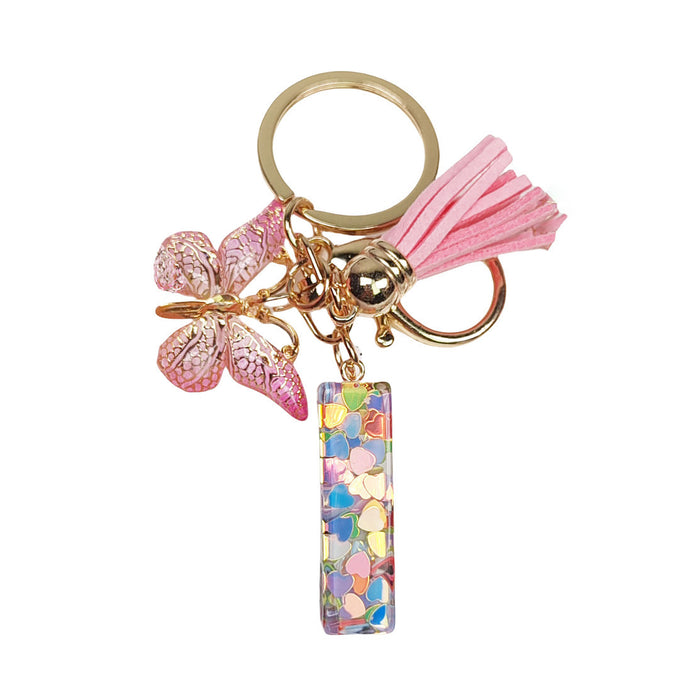 Wholesale Pink Letter Keychain Heart Sequin Butterfly Tassel Keychain Crystal Glue Pendan