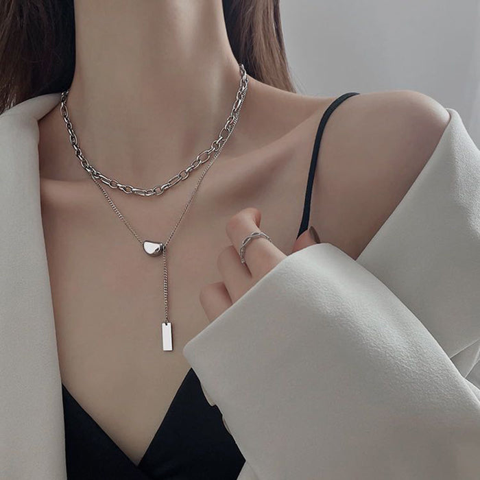 Wholesale Double layered titanium steel necklace, simple layered collarbone chain, necklace accessories