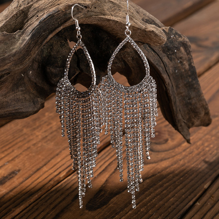 Wholesale Tassel Water Diamond Claw Chain Full Diamond Earrings