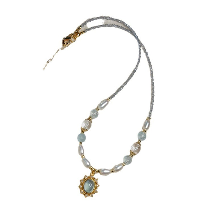 Wholesale Imitation Sea Blue Treasure White Crystal Freshwater Imitation Pearl Necklace with High Quality and Exquisite Clavicular Chain