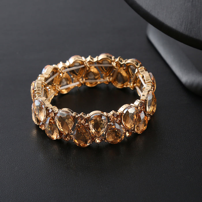 Wholesale Red Electroplated Alloy Water Drop Rhinestone Elastic Bracelet Trendy Women S Jewelry Fashion Gift