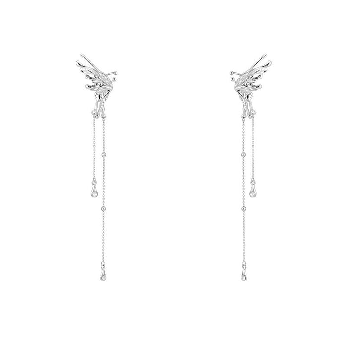 Wholesale Liquid butterfly tassel ear clip without ear hole, metal ear ornament, ear hook, ear clip