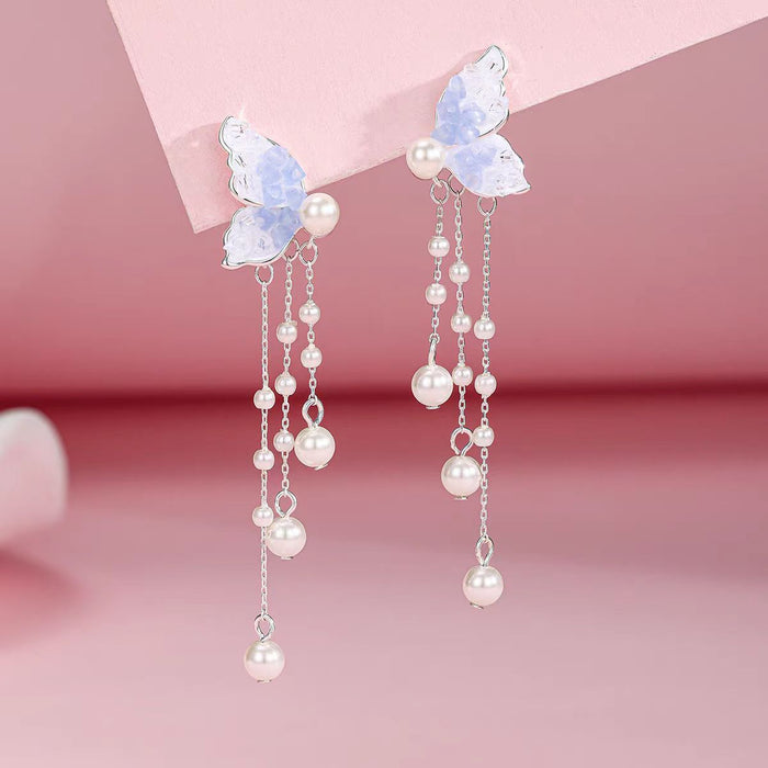 Wholesale Butterfly earrings, new high-end pearl tassel earrings, exquisite and versatile earrings