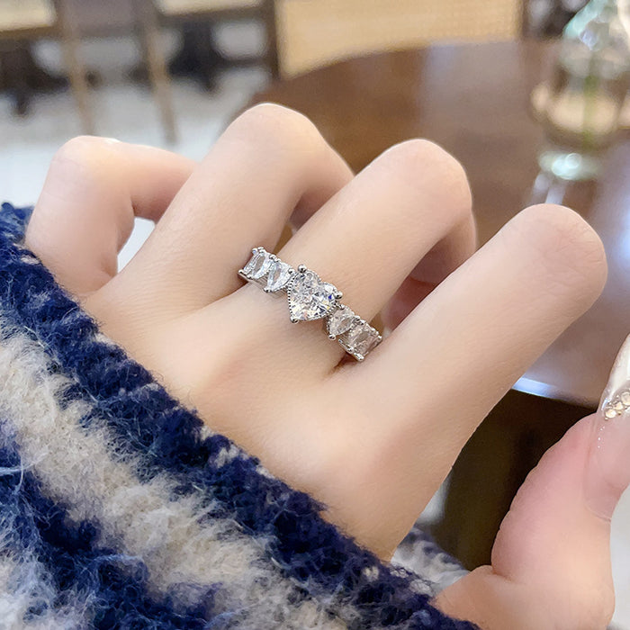 Wholesale Full diamond zircon high-end butterfly heart opening ring, niche design, personality