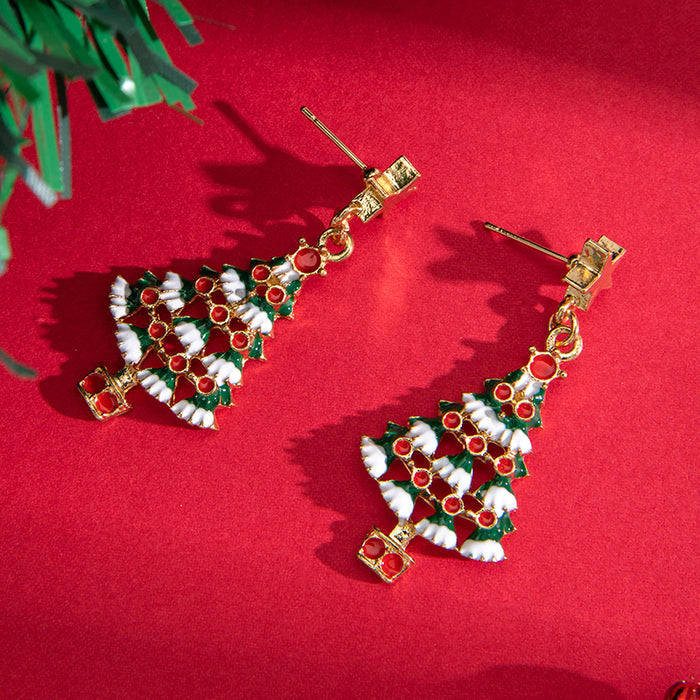 Wholesale Drip Oil Christmas Tree Earrings Alloy Electroplated Red Jewelry Accessory MOQ≥2