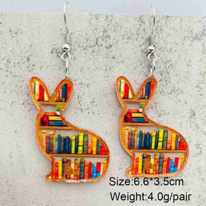 Wholesale Acrylic Teacher' s Day Earrings Rabbit Cat Love Cloud Bookshelf Earrings for Book Lovers