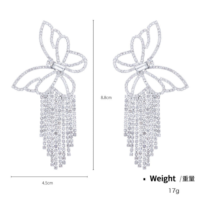 Wholesale Earrings Alloy Diamond Butterfly Tassel MOQ≥2 JDC-ES-kenj013