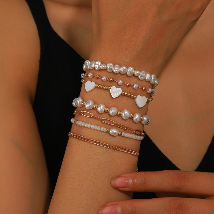 Wholesale Geometric Woven Glass Bead 5-Piece Bracelet Set Black White Jewelry Accessory MOQ≥2