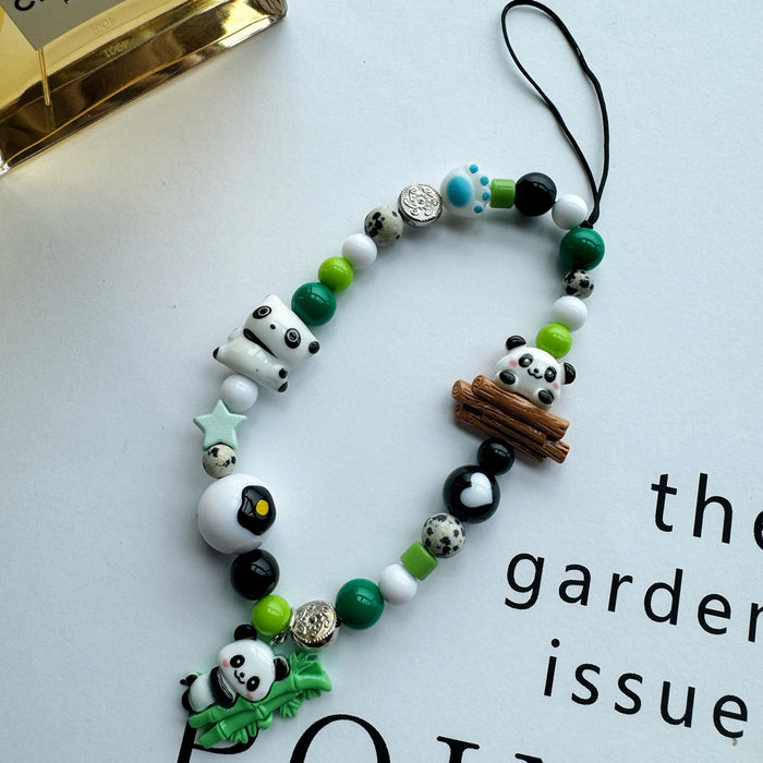 Wholesale   cartoon panda beaded mobile phone chain cute bag pendant