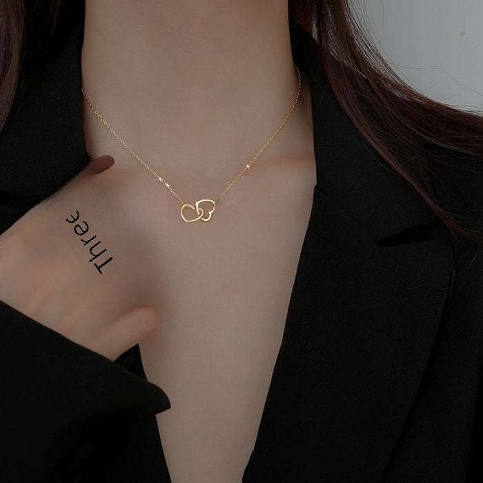Wholesale Double ring heart-shaped new minimalist necklace, collarbone chain, niche design accessory gift