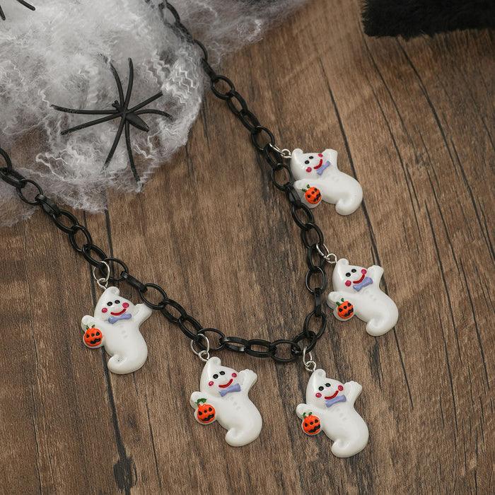 Wholesale Halloween Acrylic Pumpkin Ghost Pendant Necklace JDC-NE-JunJie003