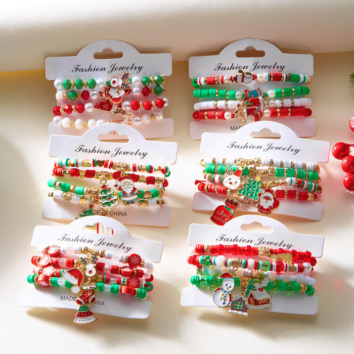 Wholesale Colorful Woven Polymer Clay Bracelet Christmas Set