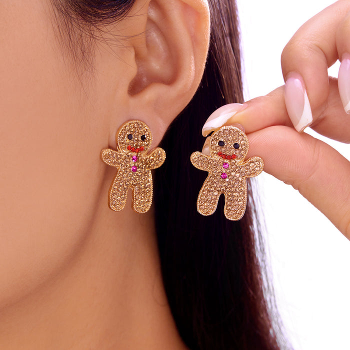 Wholesale Cartoon Christmas Eve Christmas earrings gingerbread man funny alloy inlaid rhinestone earrings