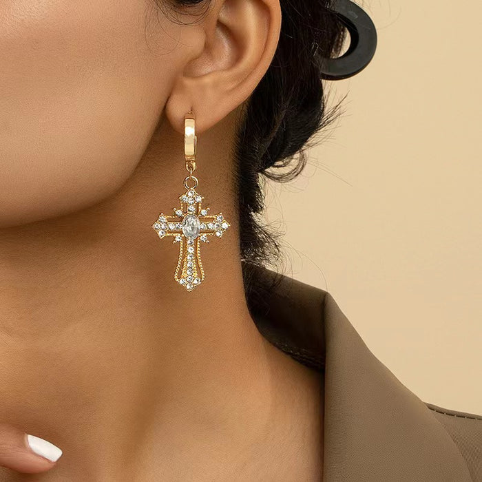 Wholesale Earnail Cross Gold Plated with Zirconia Charm Versatile Light Luxury Earring Accessories