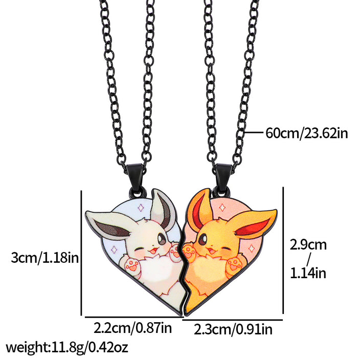 Wholesale 1pair Cartoon Cute Heart Patchwork Pendant Necklace