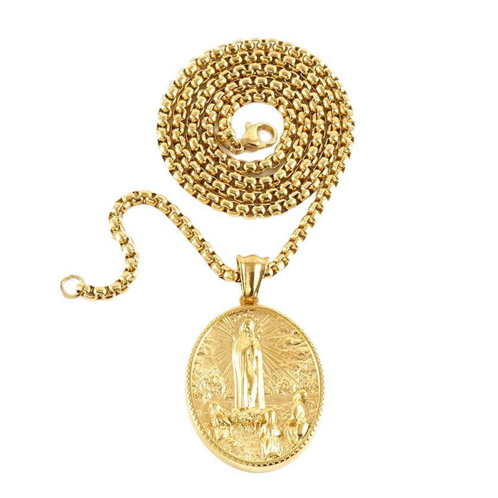 Wholesale Vintage Cross Virgin Mary Stainless Steel Necklace