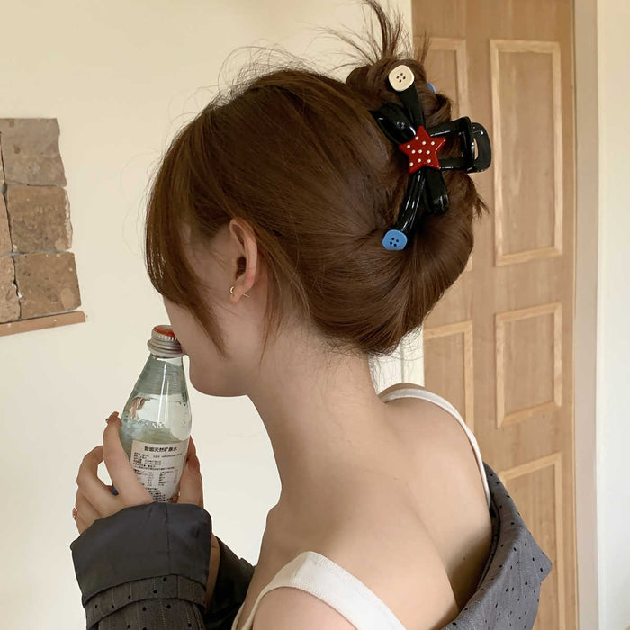 Wholesale Fun Contrast Color Wave Dot Star Button Grab Clip Large Bow Shark Clip Half Tie Disc Hairpin Hair Quantity Multi-hair Grab