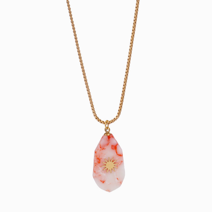 Wholesale Fashionable retro stainless steel necklace with natural stone pendant, light luxury temperament necklace earring set