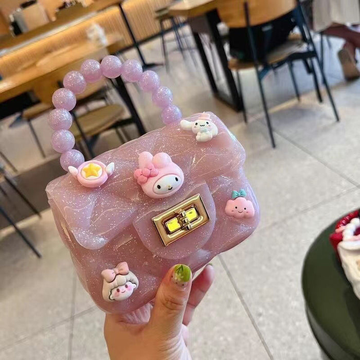 Wholesale Cute cartoon jelly bag diamond chain small square bag mini pearl portable messenger bag