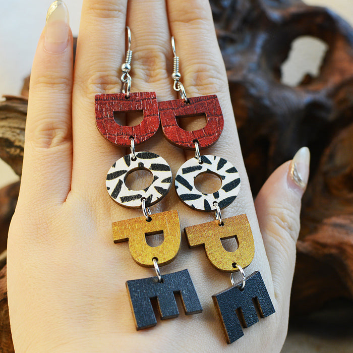 Wholesale Wooden Multi-layered Colorful Letter Earrings JDC-ES-ChenC007