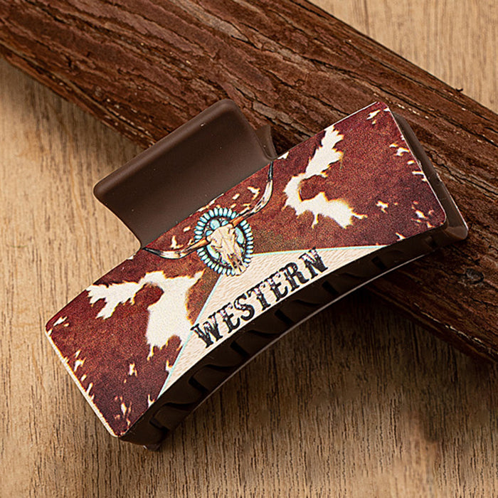 Wholesale leather western cow head printing turquoise hair claw hair clip hair accessories gift