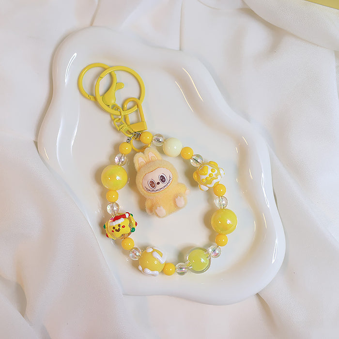 Wholesale Flocked Plush Keychain Cute Blind Bag Student Bag Beaded Chain Pendant